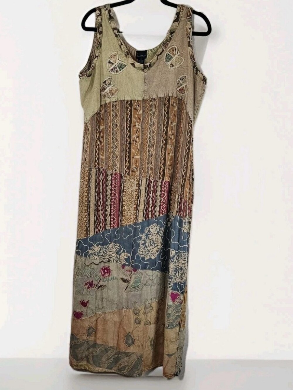 Sacred Threads Women Boho Patchwork Dress M/L Butterfly Hippie Artsy Lagenlook
